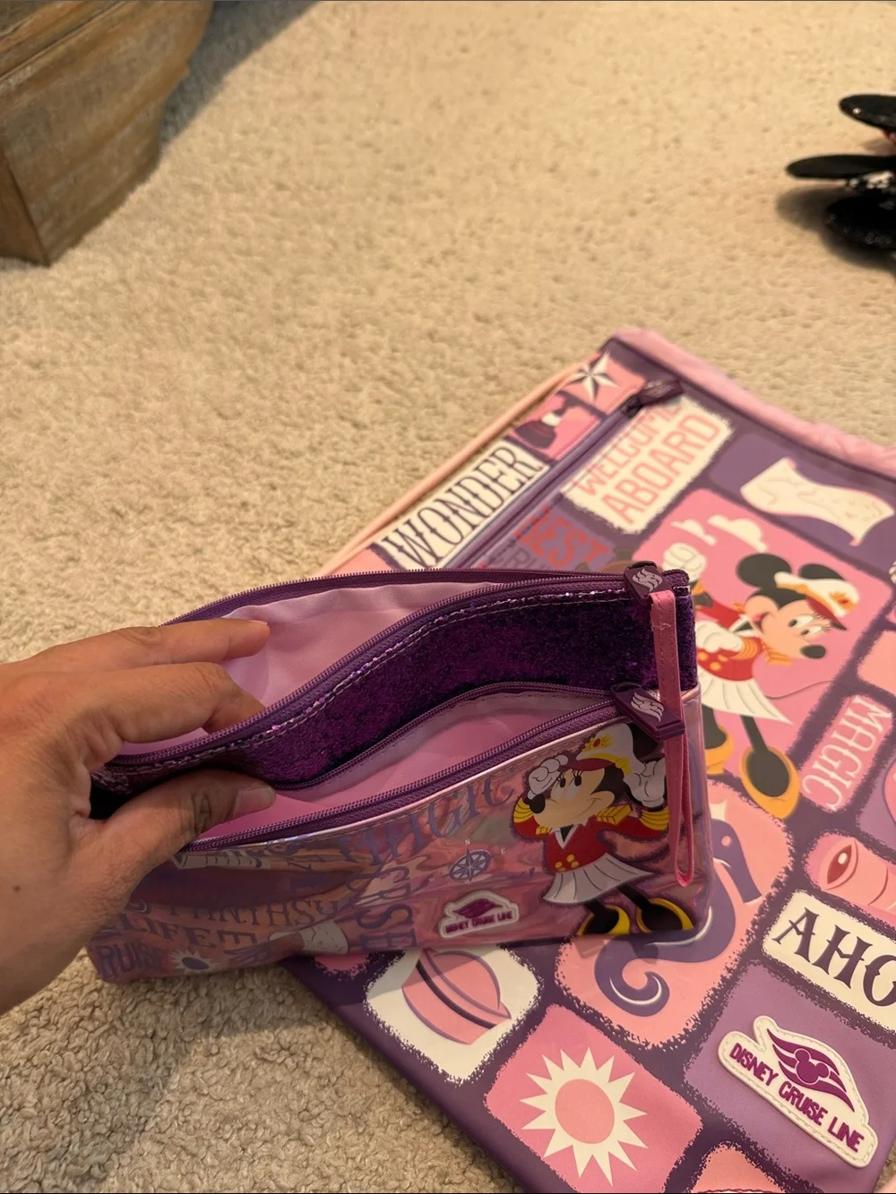 Minnie Mouse Pink & Purple Drawstring Bag matching pouch